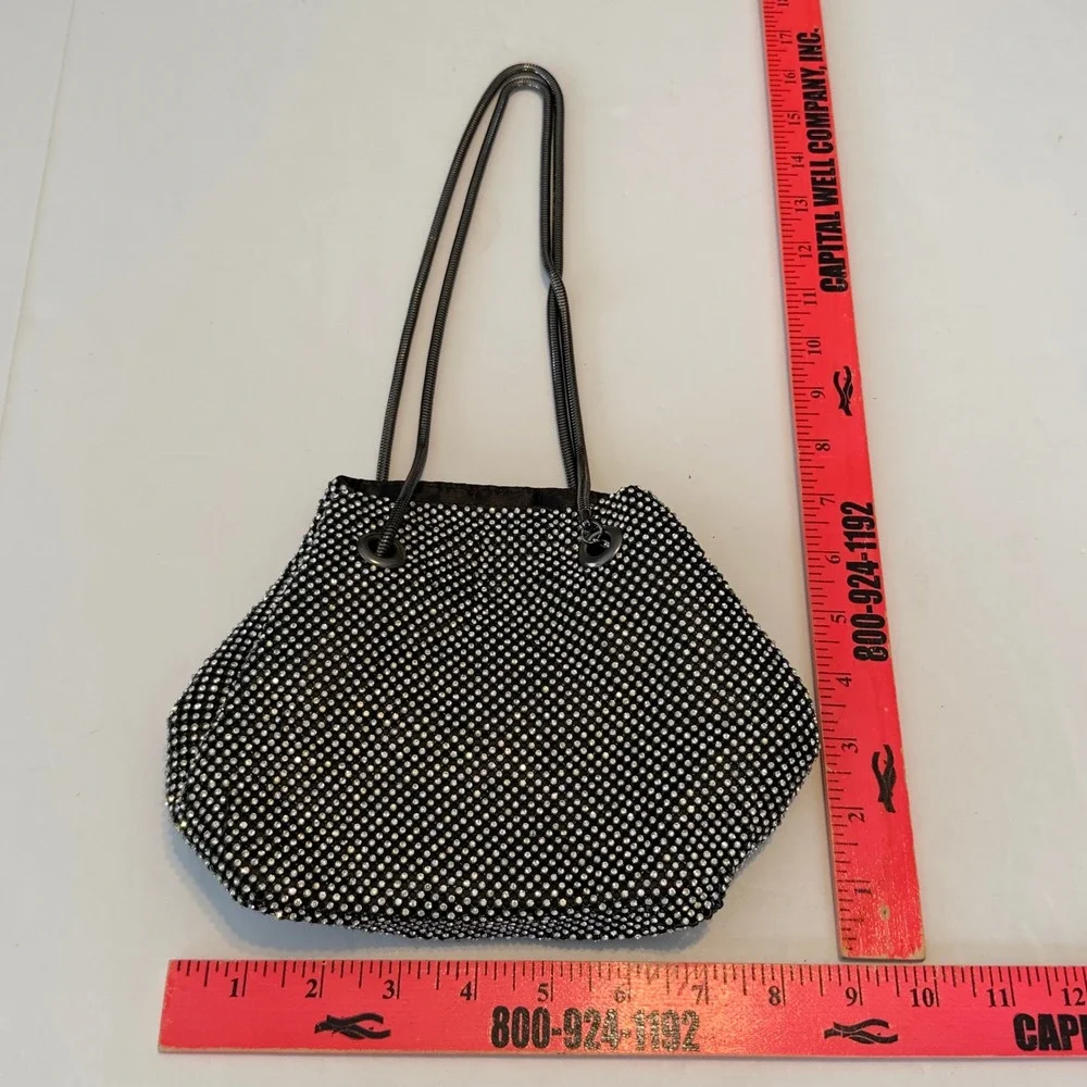 Rhinestone Mesh Evening Bag Silver Black Sparkl Snake Chain Handle Slouchy Pouch